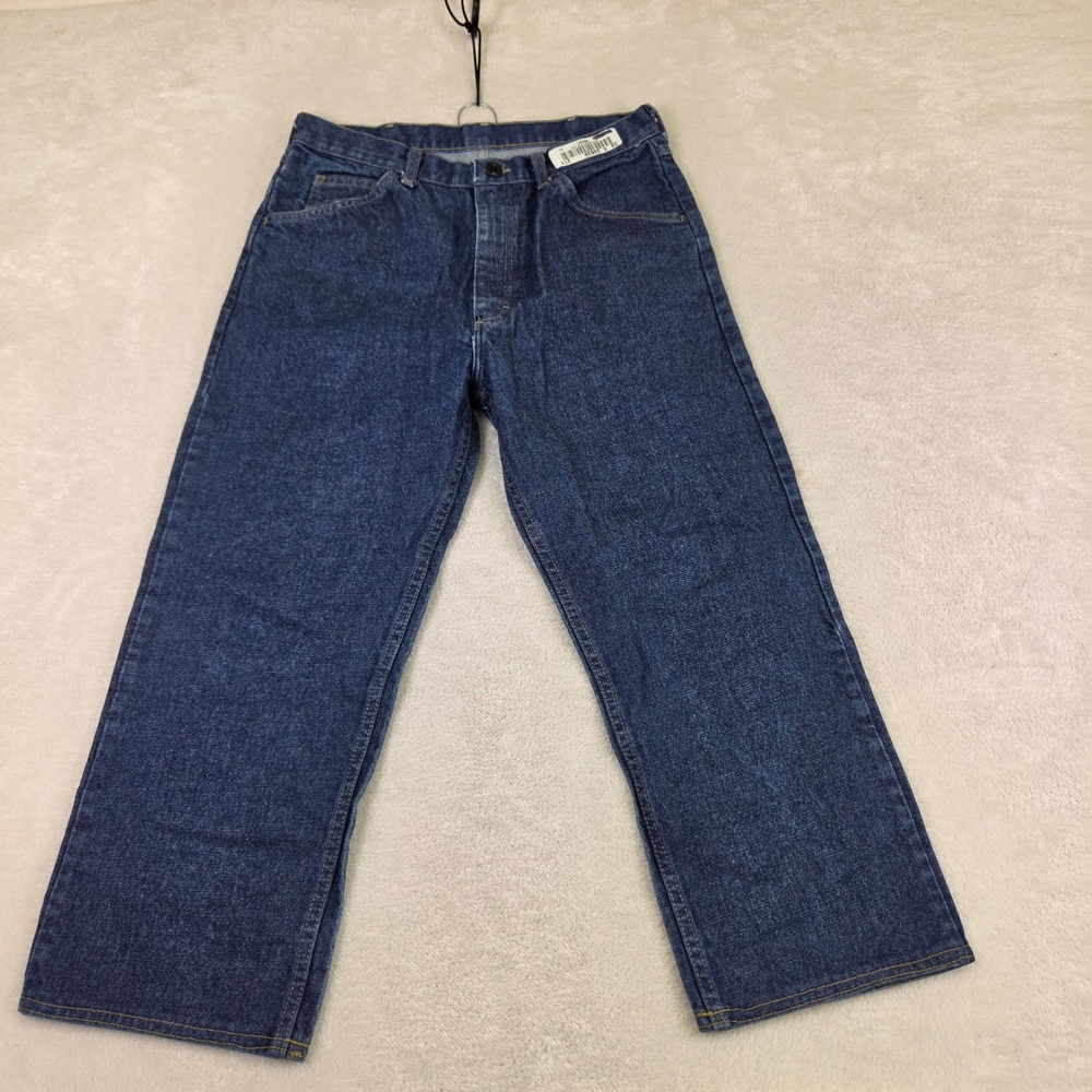 Mens Dark Wash Straight Leg Denim Jeans Classic Fit Blue Workwear Pants 32x24